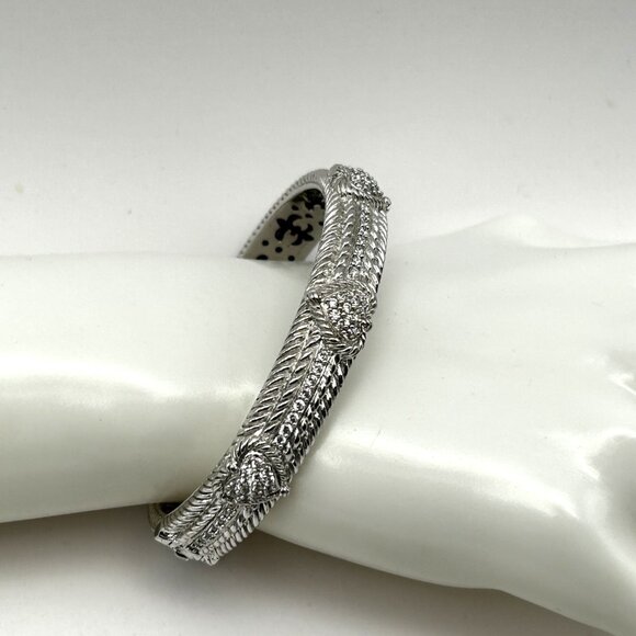 Judith Pipka 925 Sterling Silver CZ 3 Heart Hinged Rope Cuff Bracelet 6.75” - Picture 6 of 9